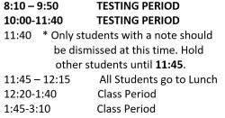 Daily Schedule for Midterms December 15